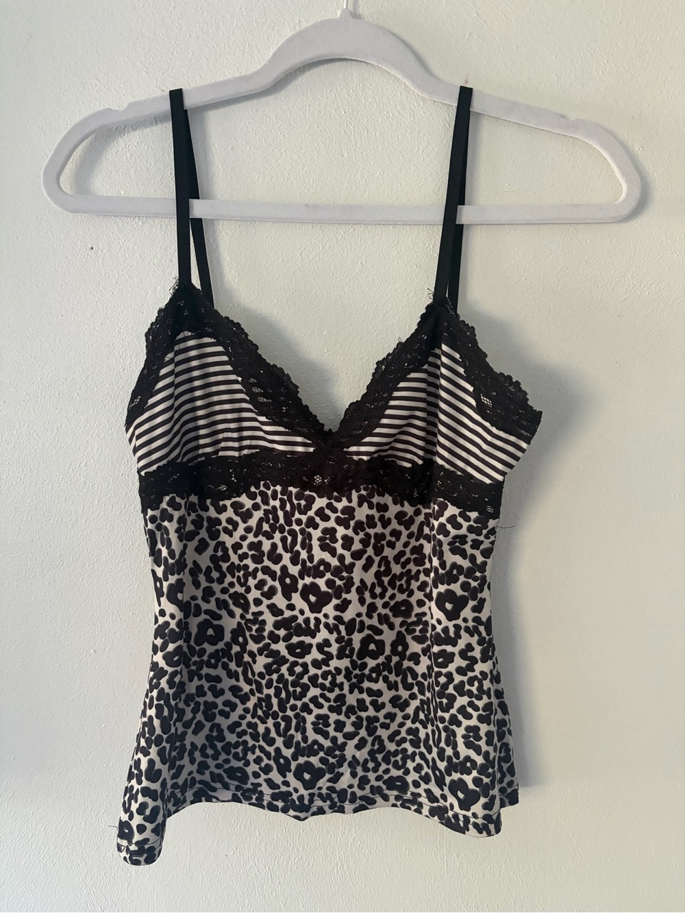 Women's Black & White Lace Trim Leopard Print Cami Y2K 🖤🖤✨